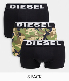 3 пары боксеров-брифов черного цвета и цвета хаки с камуфляжным принтом Diesel-Многоцветный