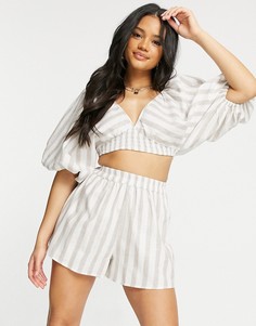 Пляжные шорты в бежевую полоску от комплекта ASOS DESIGN-Многоцветный