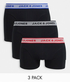 Набор из 3 пар черных боксеров-брифов с контрастным поясом Jack & Jones-Черный цвет