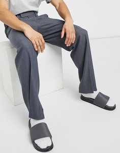 Серые строгие широкие брюки с разрезами по бокам ASOS DESIGN-Серый