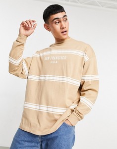 Бежевый полосатый oversized-лонгслив с принтом "San Francisco" ASOS DESIGN-Светло-коричневый