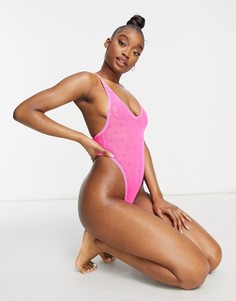 Розовое боди с набивкой флок в виде сердечек ASOS DESIGN Fiona-Розовый цвет