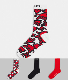 Набор из 3 пар носков белого, черного и красного цвета с принтом Diesel-Многоцветный