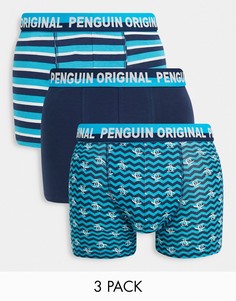 Набор из 3 боксеров синего цвета с принтом «зигзаг» Original Penguin Tall-Голубой