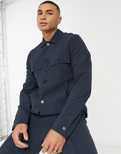 Темно-синяя строгая куртка с вафельной фактурой с карманами ASOS DESIGN-Серый