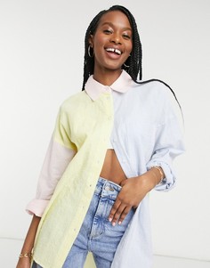 Свободная "super oversized"-рубашка в винтажном стиле из жатой ткани с разноцветными полосами пастельных оттенков ASOS DESIGN-Многоцветный