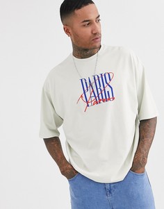 Oversized-футболка сливочного оттенка с принтом "Paris" ASOS DESIGN-Серый