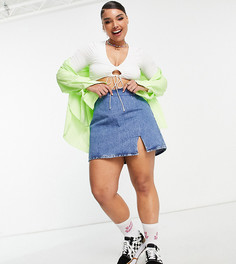 Джинсовая выбеленная мини-юбка с разрезом спереди ASOS DESIGN Curve-Голубой