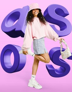 Джинсовая выбеленная мини-юбка с разрезом спереди ASOS DESIGN-Голубой