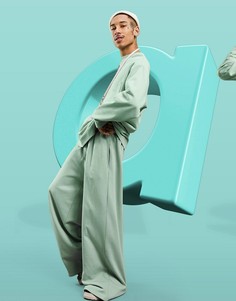 Зеленые выбеленные oversized-джоггеры с широкими штанинами из плотного трикотажа (от комплекта) ASOS DESIGN-Зеленый