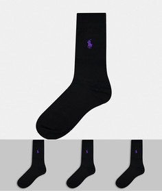Набор из 3 пар черных носков из шелковистого хлопка с логотипом в виде пони Polo Ralph Lauren-Черный цвет