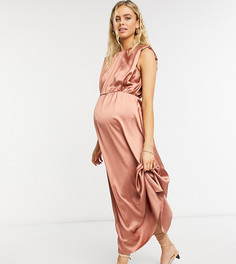 Пудровое атласное платье миди с расклешенной юбкой ASOS DESIGN Maternity-Розовый цвет