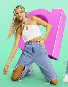 Голубые джинсы в винтажном стиле с завышенной талией и рваной отделкой ASOS DESIGN-Голубой