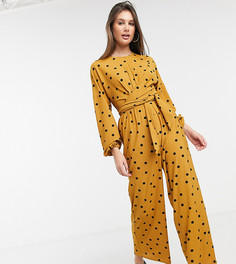 Трикотажный комбинезон с запахом и длинными рукавами ASOS DESIGN Тall-Многоцветный