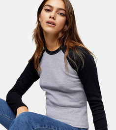 Серый лонгслив в бейсбольном стиле Topshop Petite-Зеленый цвет