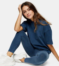 Голубые леггинсы с эффектом кислотной стирки Topshop Petite-Голубой