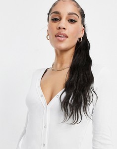 Белое боди с глубоким вырезом на кнопках ASOS DESIGN-Белый