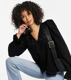 Черная блузка на пуговицах спереди с вышивкой ришелье Vero Moda Tall-Черный цвет