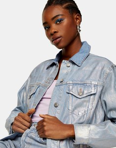 Серебристая выбеленная джинсовая куртка с покрытием с эффектом металлик Topshop-Серебристый