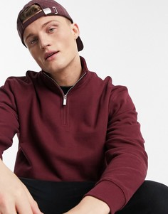 Бордовый свитшот с молнией 1/4 Topman-Коричневый цвет