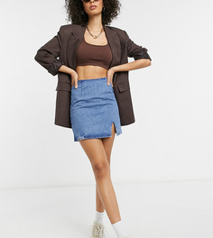 Синяя джинсовая мини-юбка с разрезом сбоку ASOS DESIGN Tall-Голубой