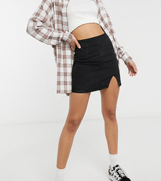 Черная джинсовая мини-юбка с разрезом сбоку ASOS DESIGN Tall-Черный цвет