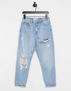Голубые выбеленные джинсы в винтажном стиле со рваной отделкой Topshop-Голубой