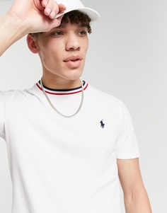Белая футболка из пике с кантом в полоску и логотипом игрока Polo Ralph Lauren-Белый