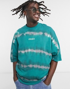 Полосатая оversized-футболка с принтом тай-дай и надписью "Osaka" ASOS DESIGN-Зеленый цвет