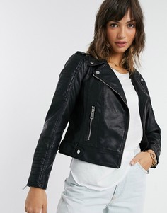 Черная кожаная куртка с отделкой на плече Vero Moda-Черный цвет