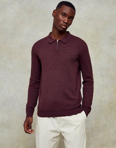 Бордовая трикотажная футболка-поло на молнии Topman Сonsidered-Красный