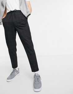 Суженные книзу строгие брюки с поясом на шнурке и рисунком-штриховкой ASOS DESIGN-Черный цвет
