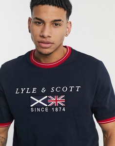 Футболка с вышитым флагом и окантовкой Lyle & Scott-Темно-синий