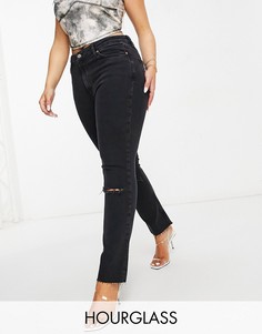 Черные выбеленные джинсы зауженного кроя с классической талией в винтажном стиле со рваной отделкой ASOS DESIGN Hourglass-Черный цвет