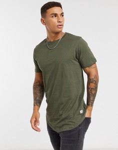 Длинная футболка Jack & Jones Essentials с закругленным краем цвета хаки-Зеленый цвет