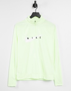 Зеленый топ с эффектом электрик с короткой молнией и логотипом-галочкой Nike Running-Зеленый цвет