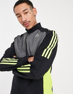 Черная олимпийка с желтыми вставками adidas Running-Черный цвет