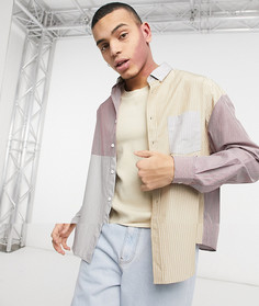 Oversize-рубашка в стиле 90-х в полоску с дизайном пэчворк ASOS DESIGN-Серый