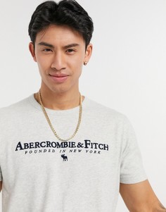 Серая меланжевая футболка с логотипом на груди Abercrombie & Fitch-Серый