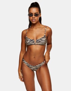 Бежевые плавки бикини V-образного кроя с зебровым принтом Topshop-Нейтральный