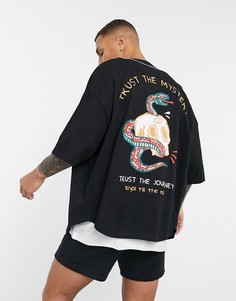 Свободная черная бейсбольная рубашка ASOS DESIGN с принтом в виде татуировки на спине-Черный цвет
