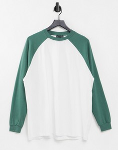 Белый лонгслив в стиле oversized с контрастными рукавами реглан зеленого цвета ASOS DESIGN-Многоцветный