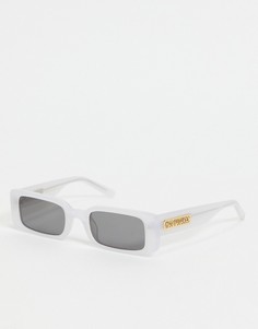 Узкие солнцезащитные очки в прямоугольной оправе в стиле ретро кремового цвета с логотипом на дужках Hot Futures-Белый