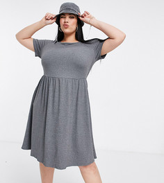 Трикотажное платье цвета серый меланж с присборенной юбкой Simply Be