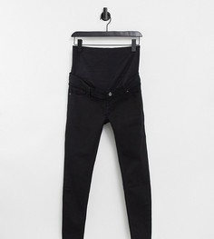 Черные зауженные джинсы с накладкой поверх животика Topshop Maternity Jamie-Черный цвет