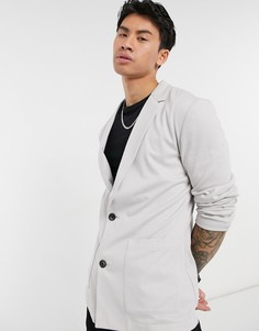 Зауженный классический пиджак из мягкого трикотажа светло-серого цвета ASOS DESIGN-Серый