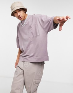Сиреневая выбеленная футболка в стиле oversized с широкой отделкой на манжетах и по нижнему краю ASOS DESIGN-Фиолетовый цвет