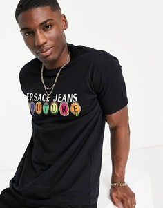 Черная футболка с оригинальным логотипом Versace Jeans Couture-Черный цвет