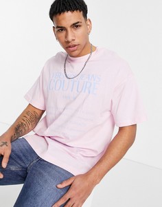Розовая футболка с принтом логотипа и инструкции по уходу Versace Jeans Couture-Розовый цвет