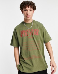 Футболка цвета хаки с принтом логотипа и инструкции по уходу Versace Jeans Couture-Зеленый цвет